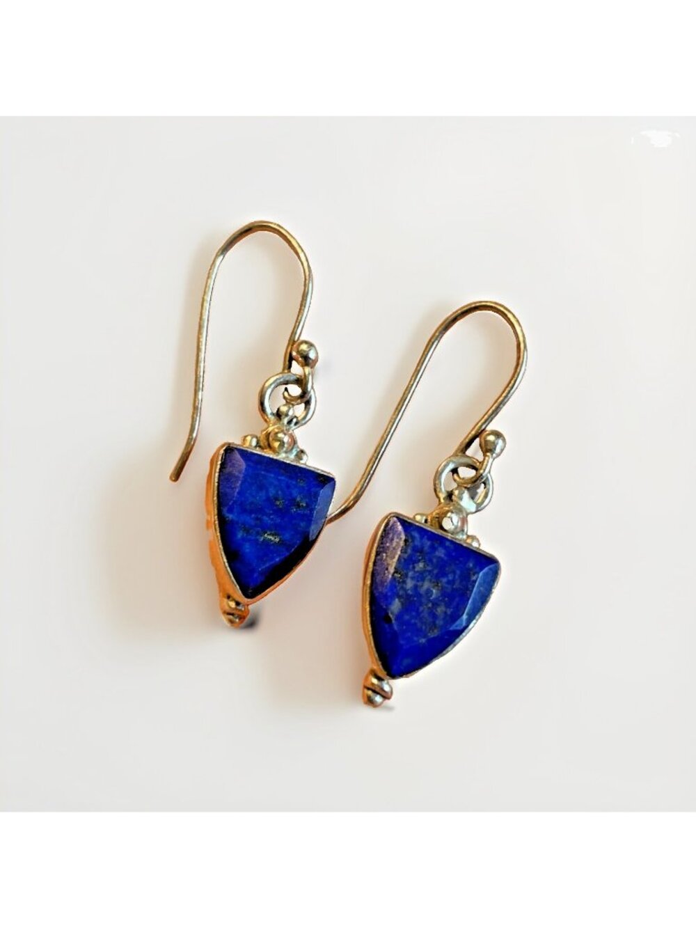 Vintage Sterling Silver Lapis Lazuli Drop Dangle Pierced Earrings Signed 925